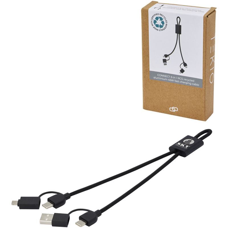 Connect 6-in-1 Rcs Recycled Aluminium 45w Quick Charge & Data Transfer Cable