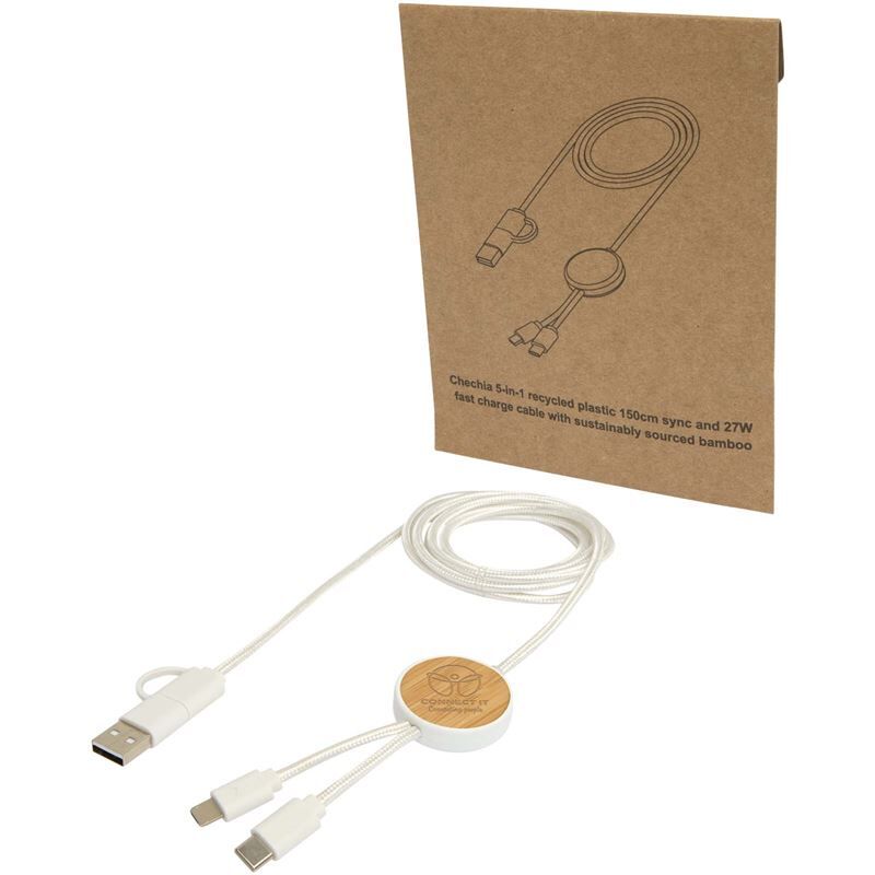 Chechia 5-in-1 Recycled Plastic 150 Cm Data Sync And 27w Fast Charge Cable With Bamboo Details