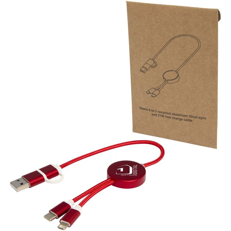 Alasia 5-in-1 Recycled Aluminium And Plastic 30 Cm Data Sync And 27w Fast Charge Cable