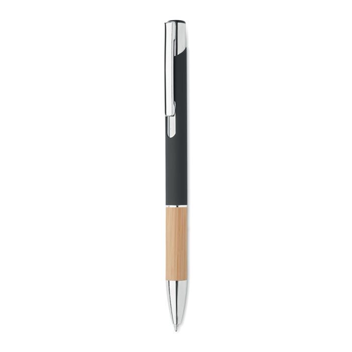 Push Button Aluminium Pen - Bamboo Grip, Blue Ink, Laser Engraving Ready