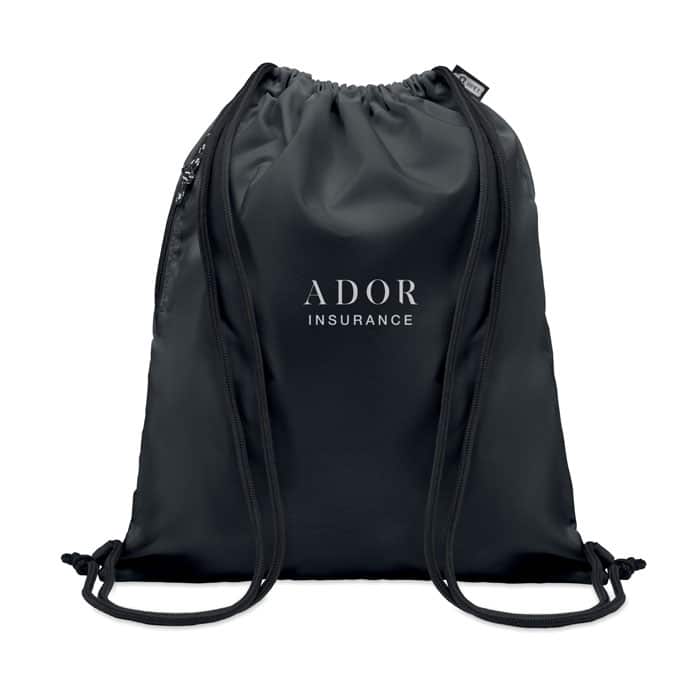 Large Drawstring Bag - 300D RPET Polyester with Side Zipped Pocket