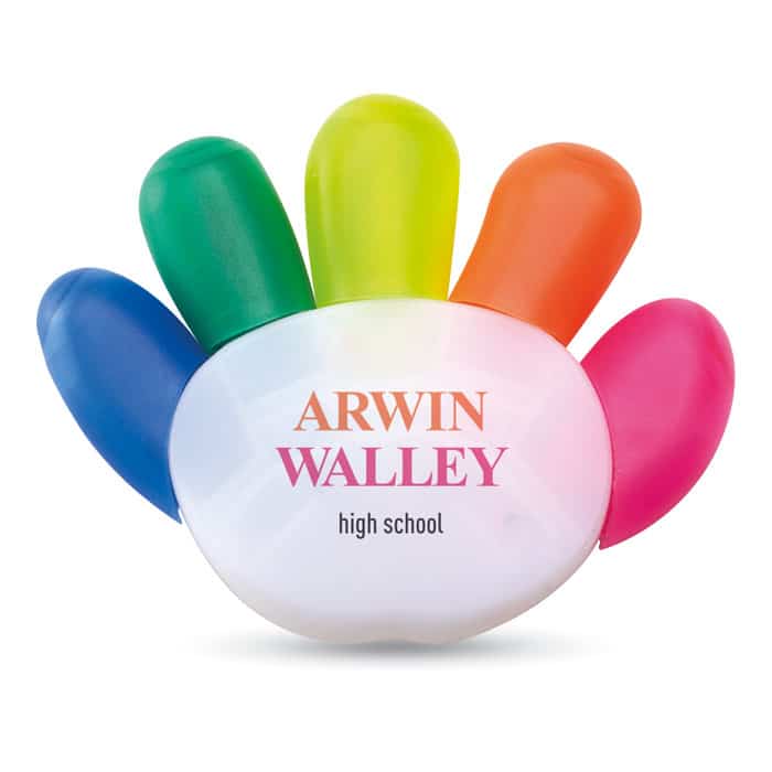5 Colour Hand Highlighter - Multi-Tone Fluorescent, Large Print Area