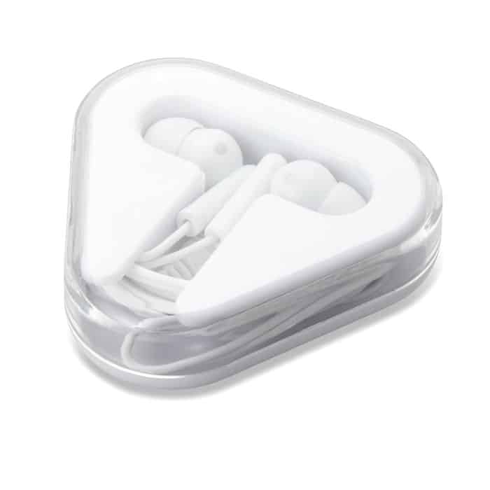 Earphones in Triangular PS Case - 120cm Cable, PVC Earbuds