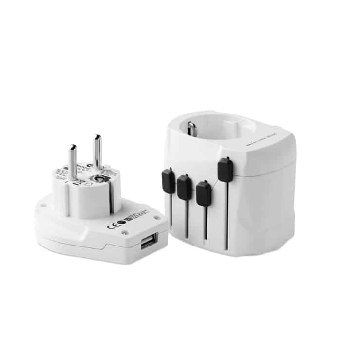 Promo 3-Pole Travel Plug - Schuko Standard, 12W USB-A, Earthed, Child Safe