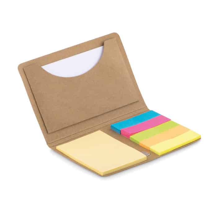Card Holder With Memo Set - Kraft Paper, Recycled Sticky Notes, Elastic