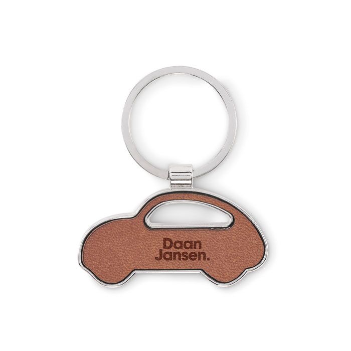 Car Shaped Key Ring - Metal Body with Recycled PU Leather Inlay