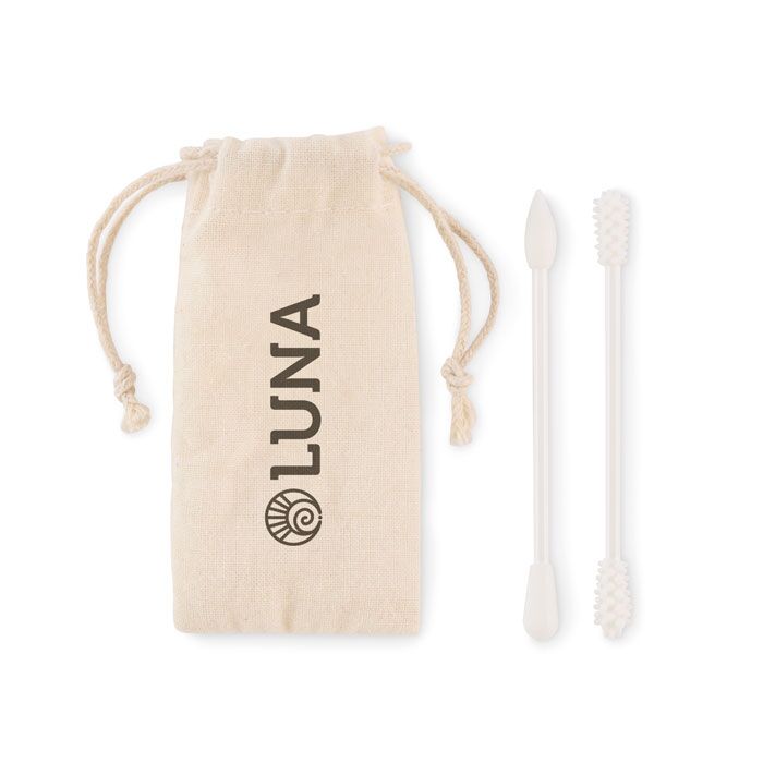 Reusable Swabs Set - Silicone Heads with Cotton Pouch, Washable &