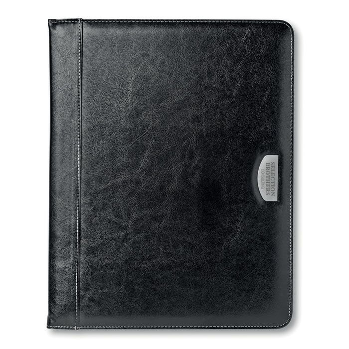 A4 PU Portfolio with Metal Logo Plate - 20-Page Notepad Included