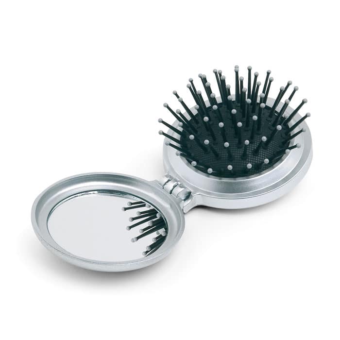 Foldable Brush and Mirror - Silver Finish, Compact Plastic Housing