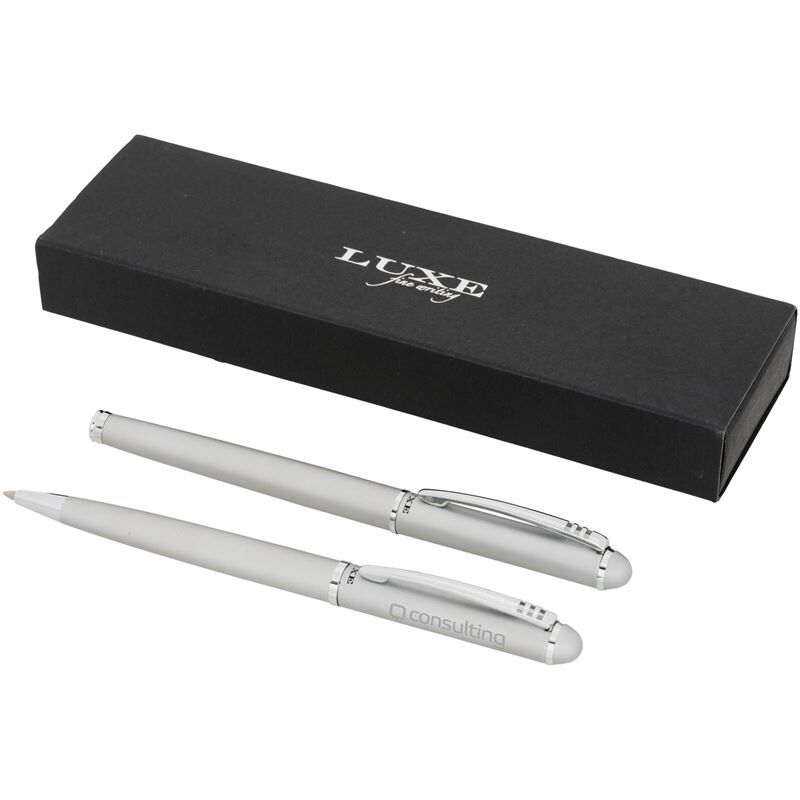 Andante Duo Pen Gift Set - Metal Ballpoint and Rollerball in LUXE Box, Black Ink
