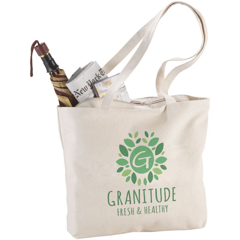 Ningbo 320gsm Cotton Tote Bag - 15L Capacity, Zipper Closure, 31.5cm Shoulder Handles