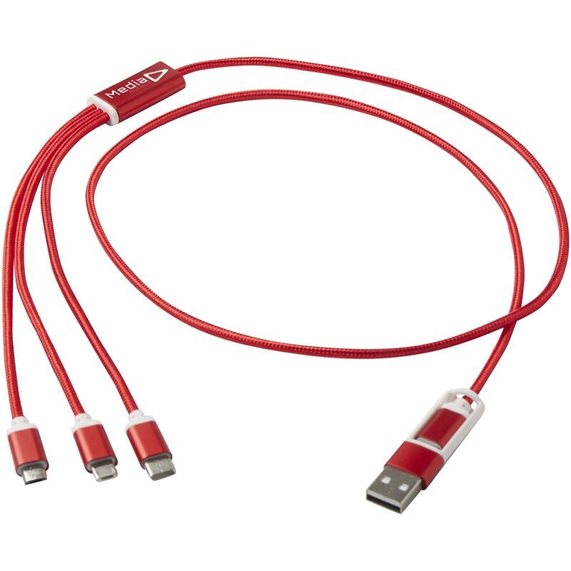 Versatile 5-in-1 Charging Cable - 100cm Recycled Aluminium & RPET, Multi-Device Connectors