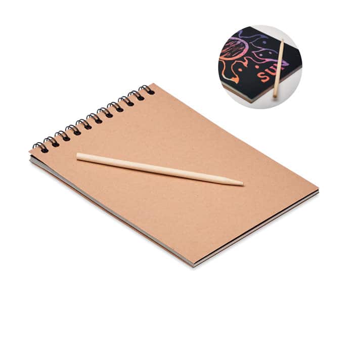 Scratching Paper Notebook - Recycled Kraft Cover, 10 Black Scratch Sheets