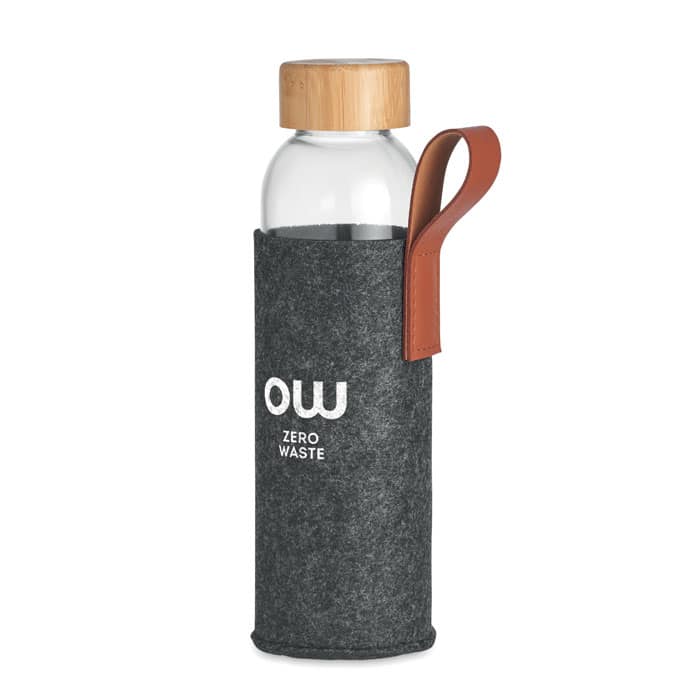 Glass Bottle 500ml - Bamboo Lid, RPET Pouch, Eco-Friendly Construction