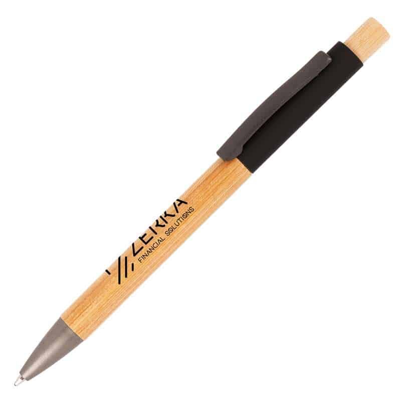 Tian Bamboo Ball Pen - Bamboo Barrel with Coloured Aluminium Upper and Push Action