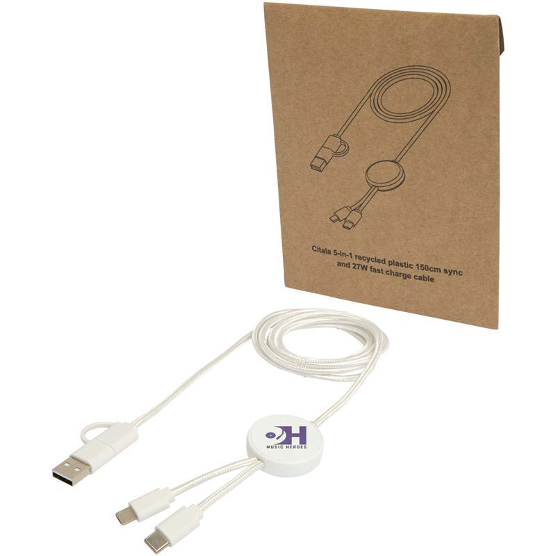 Citala 5-in-1 Recycled Plastic Charge Cable - 150cm, 27W Fast Charge, USB-A & USB-C
